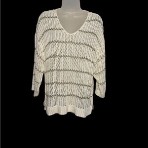 Chico's Shine Striped Charlotte Open Knit Sweater